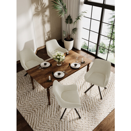 (Ivory, Set of 2) Swivel Dining Chairs with Velvet Fabric, Armrests, Ergonomic Backrests - GOEURVANT