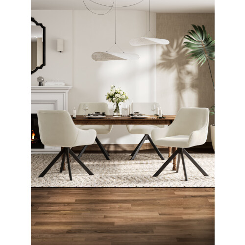 (Ivory, Set of 2) Swivel Dining Chairs with Velvet Fabric, Armrests, Ergonomic Backrests - GOEURVANT 1