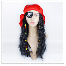 Cosplay Wig Captain Hook Wig Halloween Costume Party Pirates of The Caribbean Captain Jack Wig Headscarf Set Curly Hair Wig