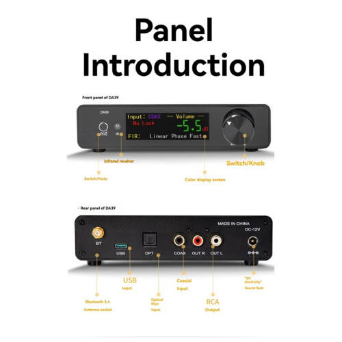 DA39  DAC Decoder FPGA+QCC3084+ES9039Q2M HiFi Audio Receiver SBC/AAC/APTX/APTX-LL/LDAC 2