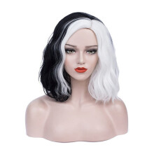 Women's Short Curly Hair Black and White Yin-yang Wig Wavy Wig Halloween Cosplay Wig Headband