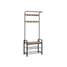 Coat Rack Stand - Steel - Hazelnut Brown and Black - Free Standing with Shoe Storage Bench