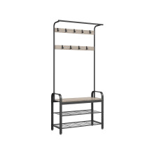 Coat Rack - Steel - Hazelnut Brown and Black - 4-in-1 Design with Shoe Storage Bench