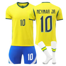 (L(175-180CM)) White Brazil Sport Socks Get Free Print #10 Neymar Jr Yellow T-shirt & Blue Shorts