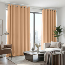(66x90 in (167x228 cm), Beige) Blackout Eyelet Curtains Pair Luxury Thermal Insulated Ring Top Ready Made Curtains | Free Tieback