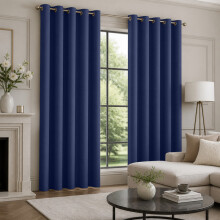 (90x72 in (228x182 cm), Navy) Blackout Eyelet Curtains Pair Luxury Thermal Insulated Ring Top Ready Made Curtains | Free Tieback