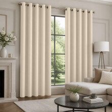 (66x72 in (167x182 cm), Cream) Blackout Eyelet Curtains Pair Luxury Thermal Insulated Ring Top Ready Made Curtains | Free Tieback