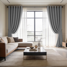 (90x108 in (228x274 cm), Dark Grey) Blackout Eyelet Curtains Pair Luxury Thermal Insulated Ring Top Ready Made Curtains | Free Tieback