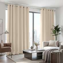 (66x90 in (167x228 cm), Cream) Blackout Eyelet Curtains Pair Luxury Thermal Insulated Ring Top Ready Made Curtains | Free Tieback
