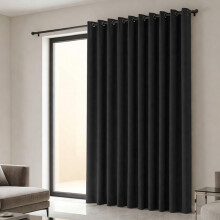 (66x84 in (167x213 cm), Black)-Single Panel Blackout Eyelet Curtains Pair Luxury Thermal Insulated Ring Top Ready Made Curtains | Free Tieback