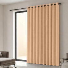 (66x84 in (167x213 cm), Beige)-Single Panel Blackout Eyelet Curtains Pair Luxury Thermal Insulated Ring Top Ready Made Curtains | Free Tieback