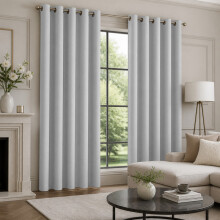 (90x72 in (228x182 cm), Silver/Light Grey) Blackout Eyelet Curtains Pair Luxury Thermal Insulated Ring Top Ready Made Curtains | Free Tieback
