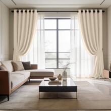 (90x108 in (228x274 cm), Cream) Blackout Eyelet Curtains Pair Luxury Thermal Insulated Ring Top Ready Made Curtains | Free Tieback