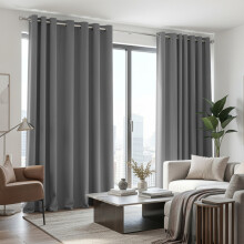 (66x90 in (167x228 cm), Dark Grey) Blackout Eyelet Curtains Pair Luxury Thermal Insulated Ring Top Ready Made Curtains | Free Tieback