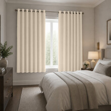 (66x54 in (167x137 cm), Cream) Blackout Eyelet Curtains Pair Luxury Thermal Insulated Ring Top Ready Made Curtains | Free Tieback