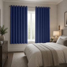 (46x54 in (116x137 cm), Navy) Blackout Eyelet Curtains Pair Luxury Thermal Insulated Ring Top Ready Made Curtains | Free Tieback