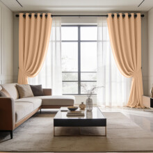 (90x108 in (228x274 cm), Beige) Blackout Eyelet Curtains Pair Luxury Thermal Insulated Ring Top Ready Made Curtains | Free Tieback