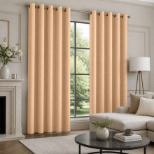 (66x72 in (167x182 cm), Beige) Blackout Eyelet Curtains Pair Luxury Thermal Insulated Ring Top Ready Made Curtains | Free Tieback