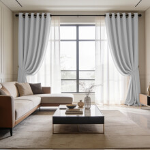(90x108 in (228x274 cm), Silver/Light Grey) Blackout Eyelet Curtains Pair Luxury Thermal Insulated Ring Top Ready Made Curtains | Free Tieback