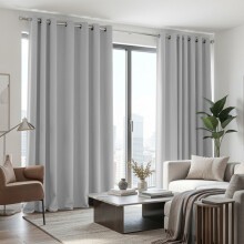 (90x90 in (228x228 cm), Silver/Light Grey) Blackout Eyelet Curtains Pair Luxury Thermal Insulated Ring Top Ready Made Curtains | Free Tieback