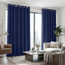 (66x90 in (167x228 cm), Navy) Blackout Eyelet Curtains Pair Luxury Thermal Insulated Ring Top Ready Made Curtains | Free Tieback