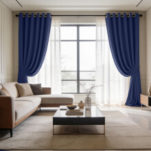 (90x108 in (228x274 cm), Navy) Blackout Eyelet Curtains Pair Luxury Thermal Insulated Ring Top Ready Made Curtains | Free Tieback