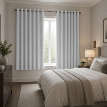 (66x54 in (167x137 cm), Silver/Light Grey) Blackout Eyelet Curtains Pair Luxury Thermal Insulated Ring Top Ready Made Curtains | Free Tieback