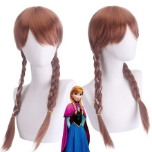 (B) Elsa Princess Character Wig Ball Evening Dress Match Headwear Widow's Peak Braid Headgear Anime Frozen Anna Princess Role Wig