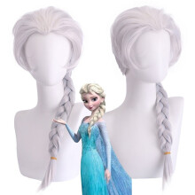 (C) Elsa Princess Character Wig Ball Evening Dress Match Headwear Widow's Peak Braid Headgear Anime Frozen Anna Princess Role Wig