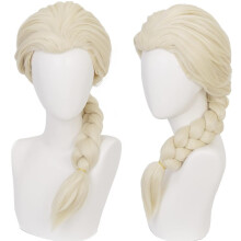 (A) Elsa Princess Character Wig Ball Evening Dress Match Headwear Widow's Peak Braid Headgear Anime Frozen Anna Princess Role Wig