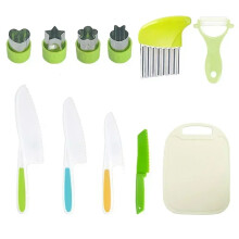(11 pieces green) Kids Cooking sets Real Cooking Montessori Kitchen Tools for Toddlers Kids Safe Knives