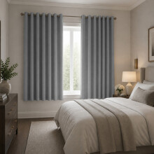 (66x54 in (167x137 cm), Dark Grey) Blackout Eyelet Curtains Pair Luxury Thermal Insulated Ring Top Ready Made Curtains | Free Tieback