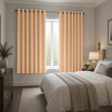 (66x54 in (167x137 cm), Beige) Blackout Eyelet Curtains Pair Luxury Thermal Insulated Ring Top Ready Made Curtains | Free Tieback