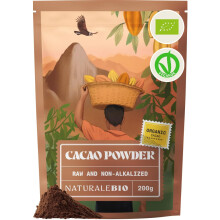 NaturaleBio Organic Cacao Powder 200g. Unsweetened, Natural and Pure. Produced from Raw Cacao Beans of The Theobroma Plant. Source of Magnesium