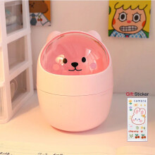 (Pink) Ins Style Creative Cute Home Desktop with Lid Trash Can Small Mini Kawaii Bedroom Desk Storage Box Pen Holder Give A Sticker
