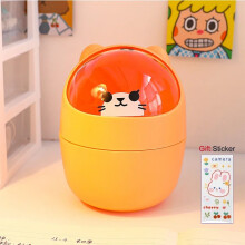 (Orange) Ins Style Creative Cute Home Desktop with Lid Trash Can Small Mini Kawaii Bedroom Desk Storage Box Pen Holder Give A Sticker