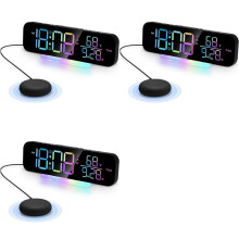 3X Vibrationsuhr mit Superlautem Alarm und Bettvibrator. Verschiedene Anzeigemodi mit Buntem RGB-LED-Nachtlicht