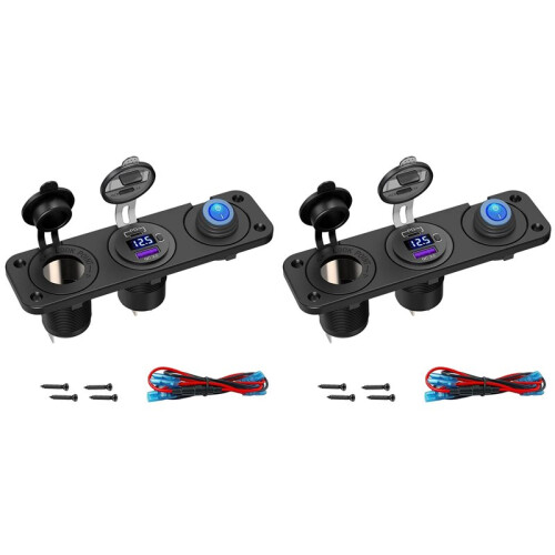 2X PD3.0 & QC3.0 USB Car Charger/Cigarette Lighter Panel 12V/24V 200W Lighter Socket with  for Car, Boat, RV