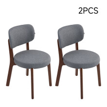 2Pcs Grey Upholstered Dining Chairs, Walnut Rubber Wood Frame Kitchen Side Chairs