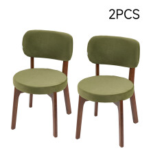 2Pcs Dark Green Upholstered Dining Chairs, Walnut Rubber Wood Frame Kitchen Side Chairs