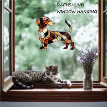 3X Teckel Raam Hangend Zonnevanger Zonvangers Binnen Buiten Raam Teckel Hond Vlekglas Raamornament 9CM