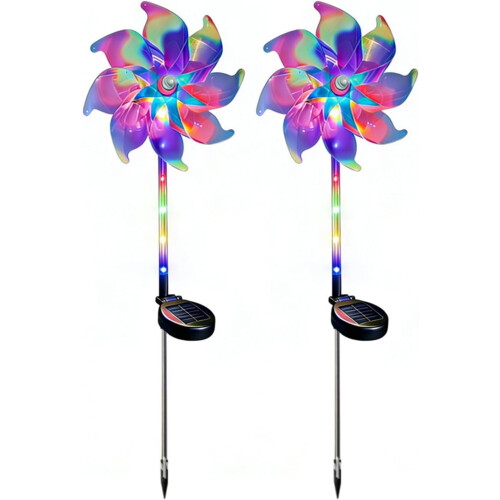 2 x Magical Holographic Rainbow Solar Pinwheel Lights 2
