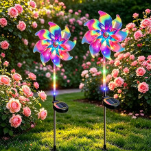 2 x Magical Holographic Rainbow Solar Pinwheel Lights