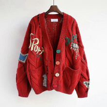 (Xl, 1) 2022 Autumn Winter Women Cardigan Warm Knitted Sweater Jacket Pocket Embroidery Fashion Knit Cardigans Coat Lady Loose Sweaters