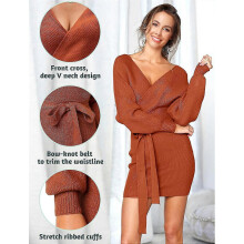 (M) Women Jumper Bodycon Long Sleeve Jumper Slim Fit Sweater Es V Neck Knitted Jumper