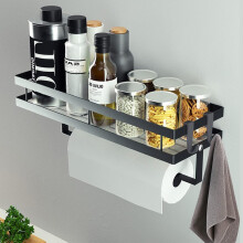 Porte-épices amélioré pour sel de cuisine, en acier inoxydable noir antidérapant et anti-rayures, avec crochets et porte-mouchoirs pour placards.