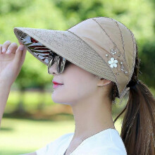 (Khaki Floral) Women Large Visor Wide Brim Sun Anti-uv Golf Tennis Cap
