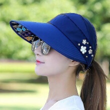 (Navy Blue Floral) Women Large Visor Wide Brim Sun Anti-uv Golf Tennis Cap