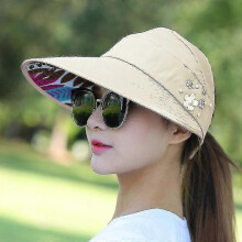 (Beige Floral) Women Large Visor Wide Brim Sun Anti-uv Golf Tennis Cap