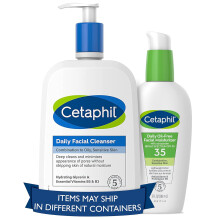 Cetaphil Daily Cleanser and SPF Kit, Daily Facial Cleanser (20 oz) + Oil Free Face Moisturizer with SPF 35 (3 oz) Fragrance Free, For Dry,